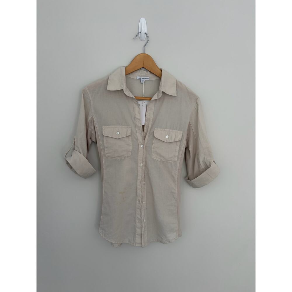 nwt JAMES PERSE sz 2 (M) gray button down w/ SIDE PANEL roll tab sleeve